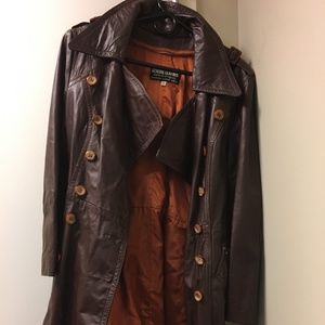 Vintage 1970's Brown Genuine Leather Trench Coat